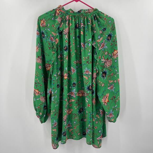 Rose + Olive Blouse Size 2X Green Floral Ruffle Blouson Sleeves Plus Curvy Top - Picture 2 of 11